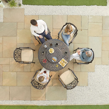 Cotswold 6 Seat Cast Aluminium Dining Set - Round Table in Aged Bronze