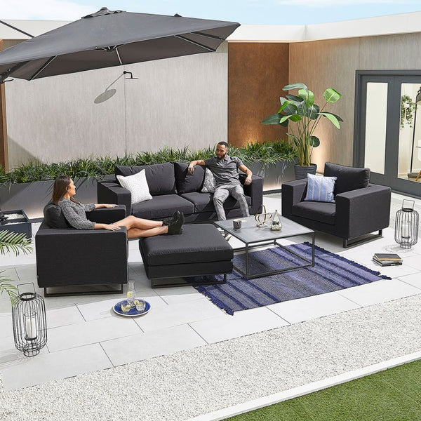 Eden All Weather Fabric Aluminium 2 Seat Sofa Set with Lounge Chairs Footstool & Coffee Table - Charcoal Grey