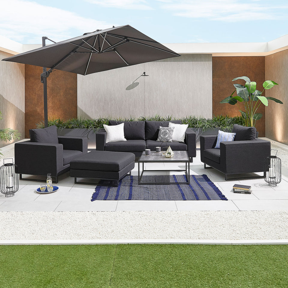 Eden All Weather Fabric Aluminium 2 Seat Sofa Set with Lounge Chairs Footstool & Coffee Table - Charcoal Grey