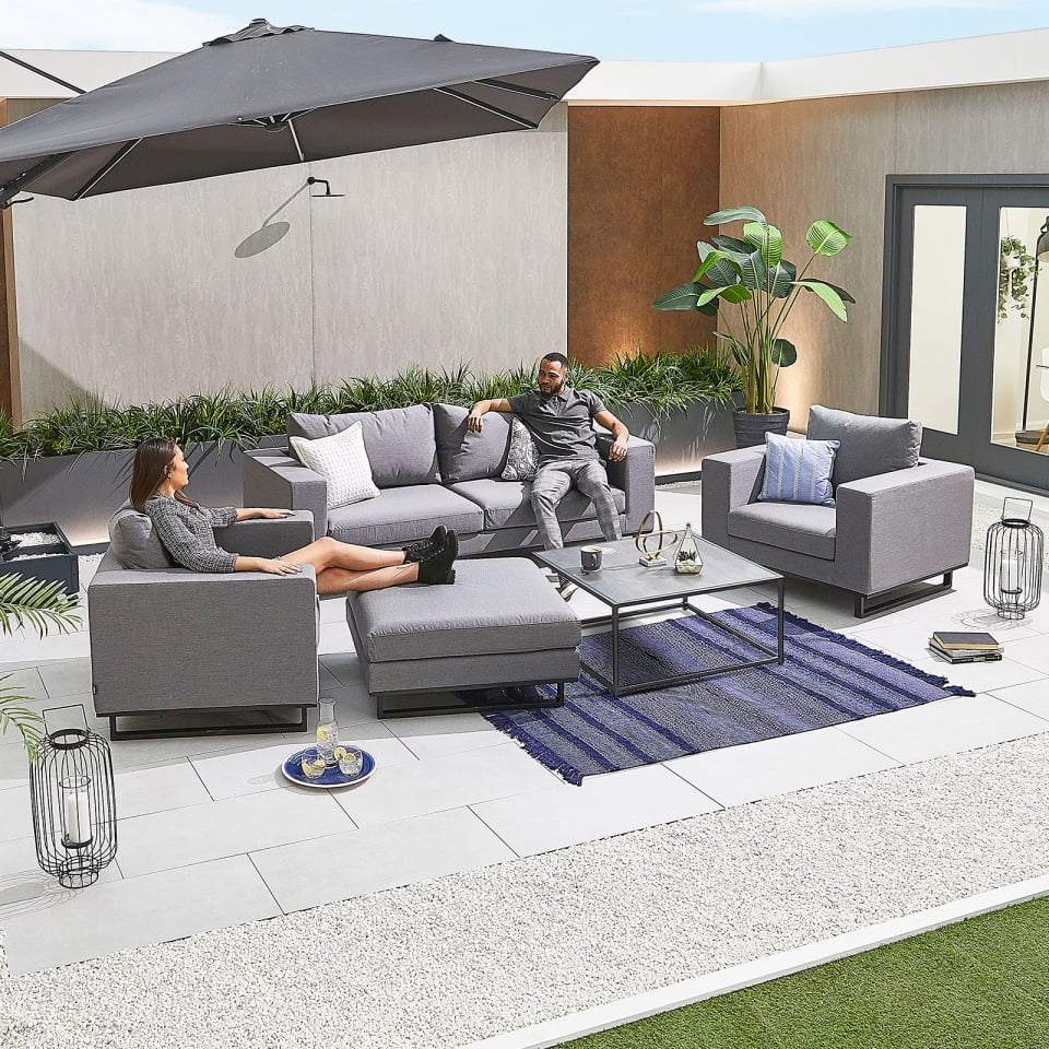 Eden All Weather Fabric Aluminium 2 Seat Sofa Set with Lounge Chairs Footstool & Coffee Table - Ash Grey