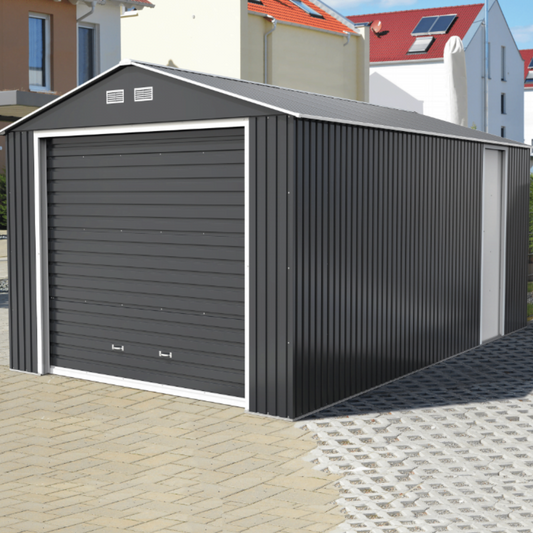 Sapphire 12x26ft Olympian Fronted Apex Metal Garage