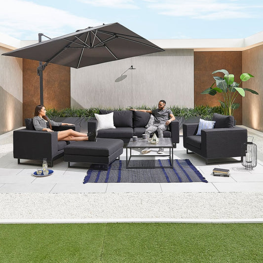 Eden All Weather Fabric Aluminium 2 Seat Sofa Set with Lounge Chairs Footstool & Coffee Table - Charcoal Grey