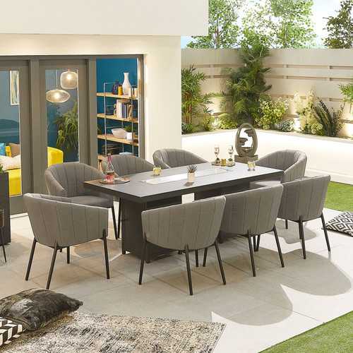 Edge 8 Seat All Weather Fabric Aluminium Dining Set - Rectangular Gas Fire Pit Table