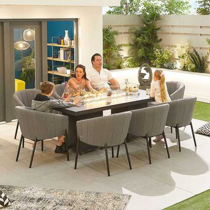 Edge 8 Seat All Weather Fabric Aluminium Dining Set - Rectangular Gas Fire Pit Table