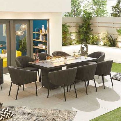 Edge 8 Seat All Weather Fabric Aluminium Dining Set - Rectangular Gas Fire Pit Table