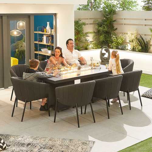 Edge 8 Seat All Weather Fabric Aluminium Dining Set - Rectangular Gas Fire Pit Table